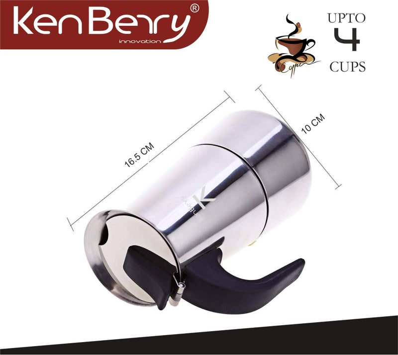 KenBerry Cafe Zest Stainless Steel Stovetop Italian Coffee Percolator | Induction Stove Compatibe | Moka Pot Espresso Maker | Mocha Pot Authentic Coffee Brewer- (2 Cups), Silver - Image 3
