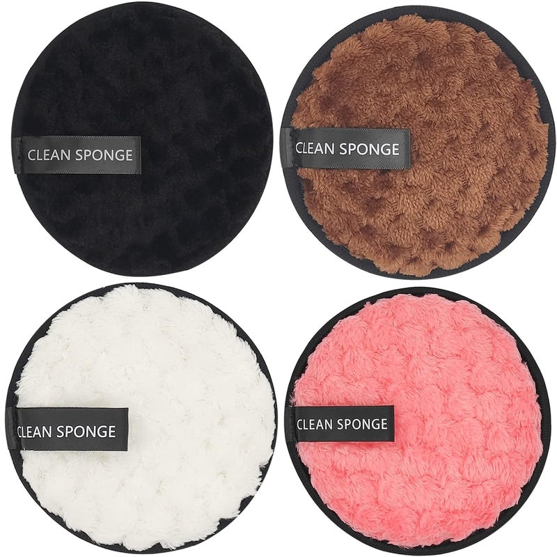 Reusable Soft Makeup Remover Pads for All Skin - 4 pack Microfiber Face Rounds Wipes Heavy Mascara Eye Shadow Facial Cleansing Puffs Foundation, Washable Removal Cloth, Chemical Free (Multicolor)