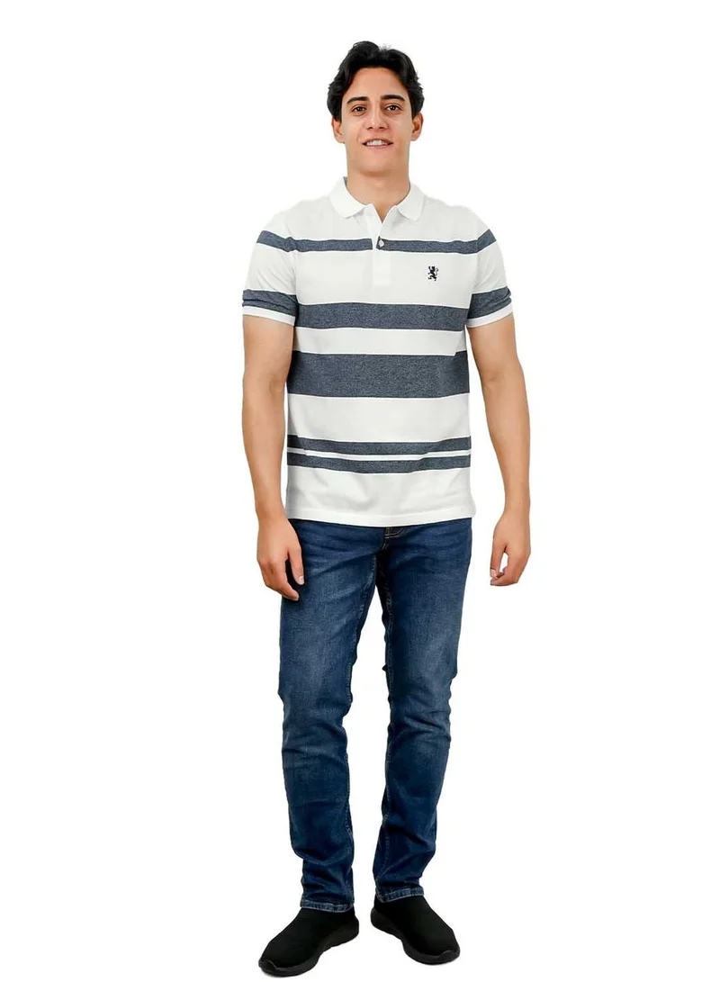 جيوردانو بولو رجالي بقصة ضيقة مخطط قطن بيكيه بياقة محبوكة مسطحة