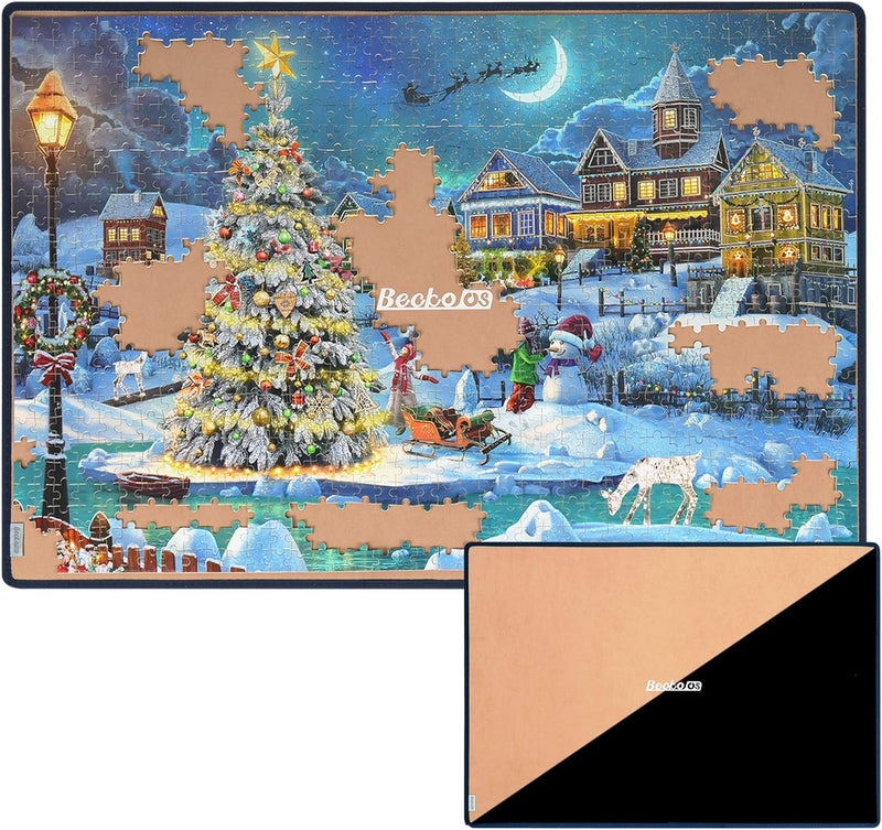 Becko US Jigsaw Puzzle Board Double-Sided Khaki & Black, Portable Puzzle Mat for Puzzles Storage Saver, Non-Slip Surface, for Jigsaw Puzzles Up to 1000 Pieces - Image 1