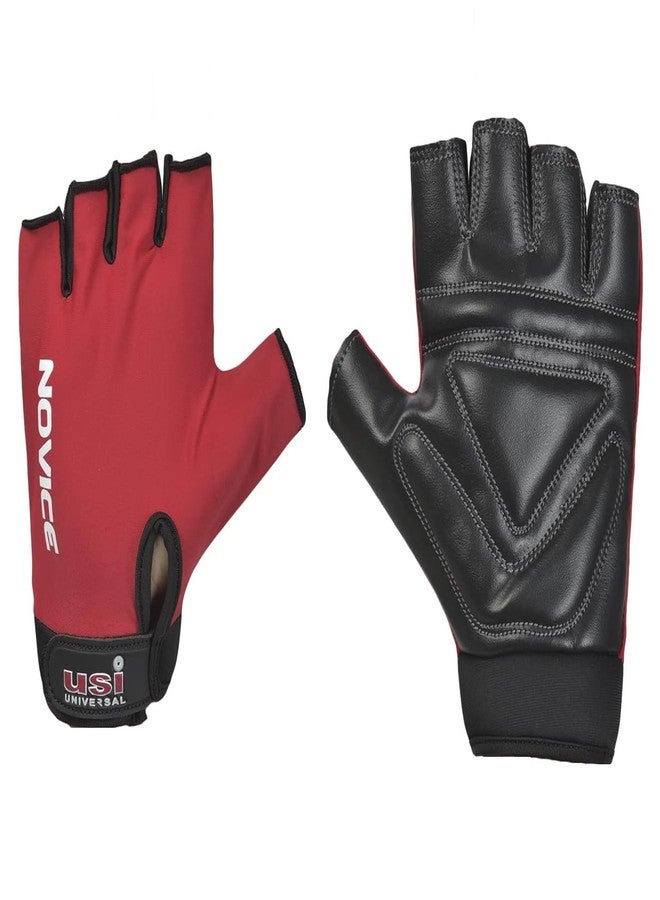 USI UNIVERSAL قفازات رياضية عالمية من يو إس آي، 733NV، قفازات رياضية للمبتدئين للرجال والنساء، قفازات رفع الأثقال، مصنوعة من البوليستر والإيلاستين والإسفنج، قفازات رفع أثقال مبطنة (مقاس متوسط، أحمر/أسود) - Image 1