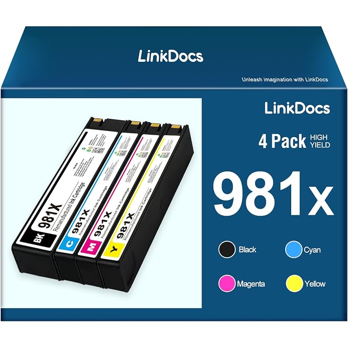LinkDocs Remanufactured 981X Ink Cartridges Used with PageWide Enterprise Color 556, 556dn, 556xh, MFP 586, MFP 586z, MFP 586dn, MFP 586f (4 Pack)