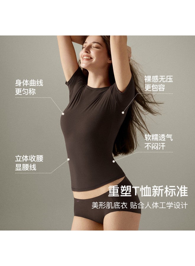 ubras Stylish Women'S Shaping Short-Sleeve Base Layer, Business Casual Basic Top For Summer - Image 3