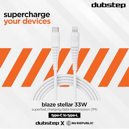 Dubstep Blaze Stellar 33W Type-C To Type-L Data Fast Charging Compatible & Data Sync Cable with Overheat Protection | 70k Insertion Tested (White) - Image 2