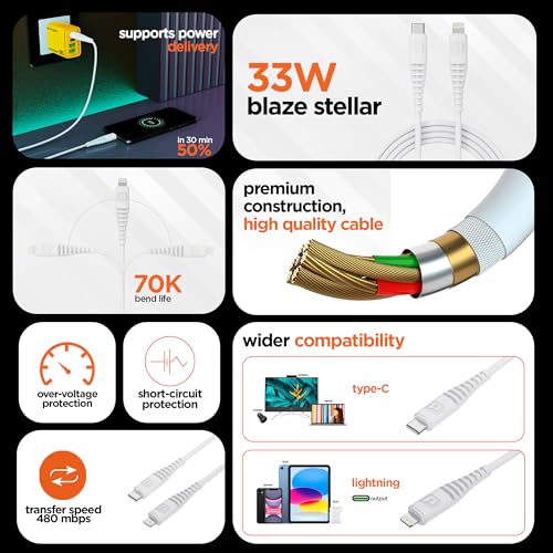 Dubstep Blaze Stellar 33W Type-C To Type-L Data Fast Charging Compatible & Data Sync Cable with Overheat Protection | 70k Insertion Tested (White) - Image 3