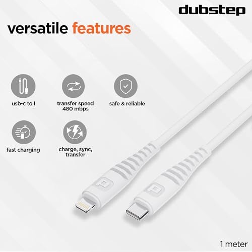 Dubstep Blaze Stellar 33W Type-C To Type-L Data Fast Charging Compatible & Data Sync Cable with Overheat Protection | 70k Insertion Tested (White) - Image 5