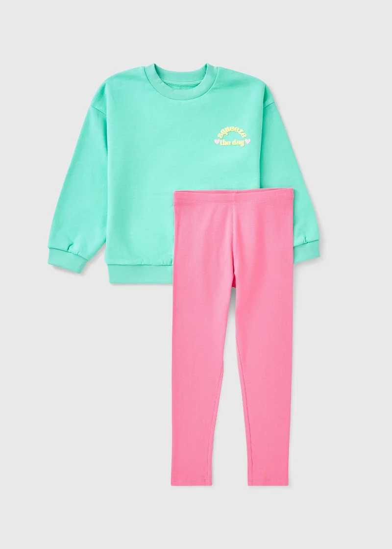 Matalan Girls Green Lemonade Sweatshirt & Legging Set