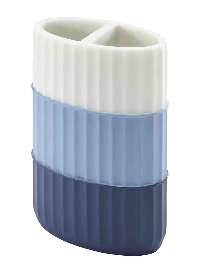 Izod - Bathroom Set, 2pc Countertop Accessories, Striped Resin Toothbrush Holder & Lotion Pump, Dorm Room Essentials (Clubhouse Collection, Blue) - Image 4