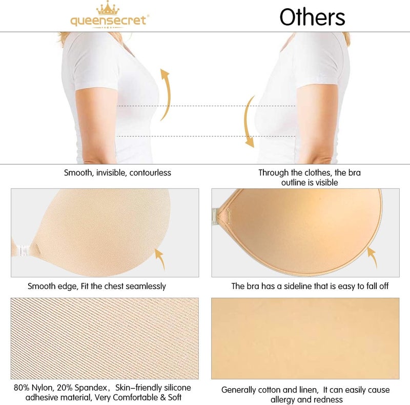 queensecret Adhesive Bra, Push up Strapless Self Adhesive Bra, Invisible Silicone Bra for Backless Dress (B, Nude) - Image 4