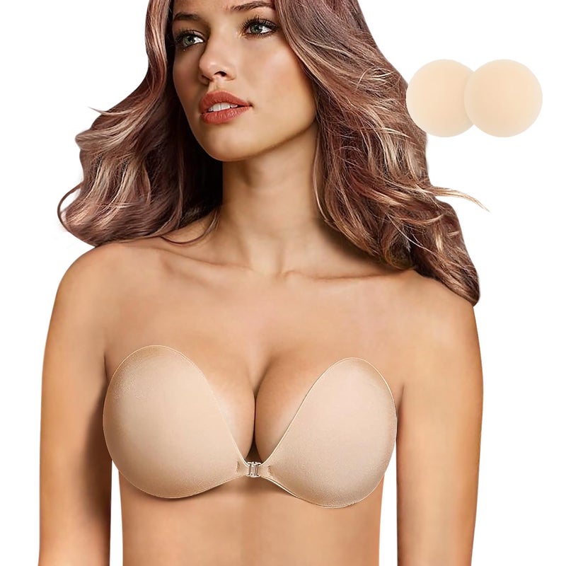 queensecret Adhesive Bra, Push up Strapless Self Adhesive Bra, Invisible Silicone Bra for Backless Dress (B, Nude) - Image 1