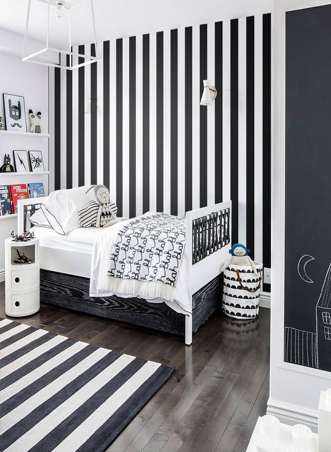 Erfoni Stripe Peel and Stick Wallpaper Black and White Contact Paper Stripe Self Adhesive Wallpaper Modern DIY Wallpaper Removable Contact Paper for Cabinets Aceent Wall Decor Vinyl Roll 17.7"x118" - Image 2