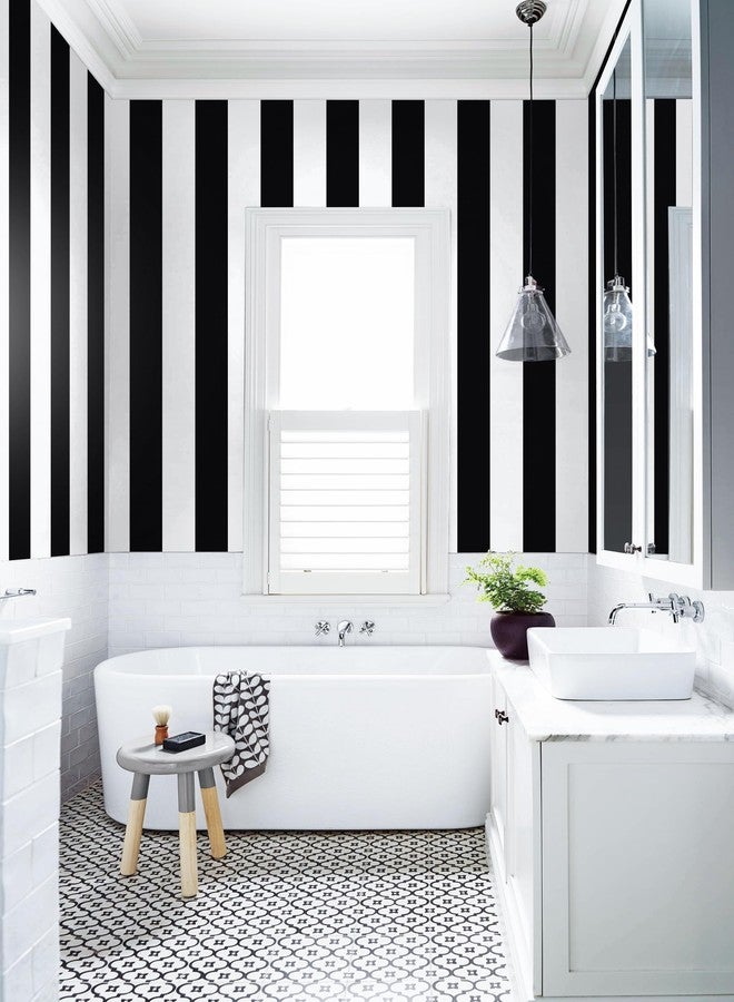 Erfoni Stripe Peel and Stick Wallpaper Black and White Contact Paper Stripe Self Adhesive Wallpaper Modern DIY Wallpaper Removable Contact Paper for Cabinets Aceent Wall Decor Vinyl Roll 17.7"x118" - Image 4