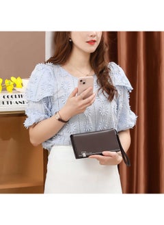 Elios Elios Women's Large Capacity PU Leather Clutch Wallet Card Phone Holder Organizer Ladies Purse with Wrist Strap (Brown)  - Image 2