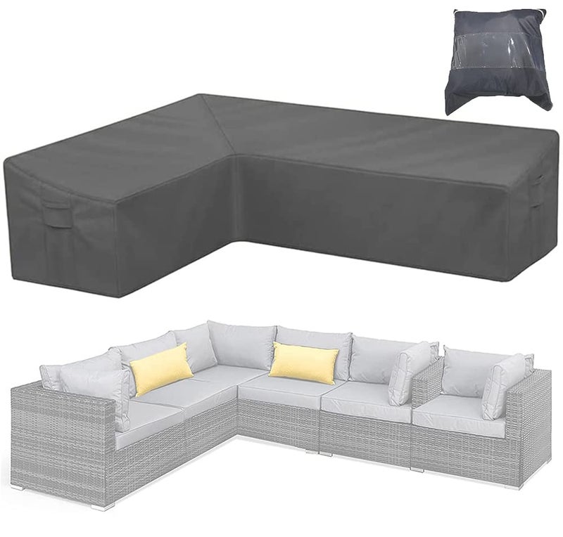 Patio Furniture Sectional Couch Sofa Cover Gray Weatherproof Heavy Duty 420D Oxford Outdoor L Shaped Sectional Garden Rattan Corner Sofa Furniture Protector Covers Right Side Long 78x105in