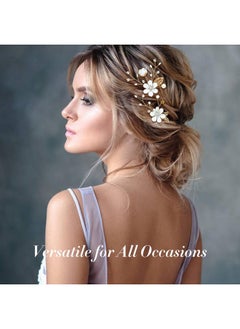 Cinaci Cinaci 18 Pieces Bridal Wedding Party Prom Pearl Rhinestone White Flower Hair Side Combs Slides+U-shaped Flower Hair Pins+Twist Spiral Hairpins Floral Headpieces for Brides Bridesmaids Women Girls  - Image 4