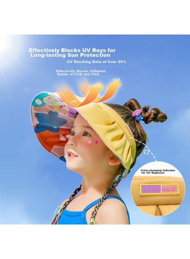 Lemonkid Children's Sun Hat, Soft Brim Visor Shell Hat, Girls' Sun Protection Hat, Ginkgo Yellow Unicorn, Size M - Image 4