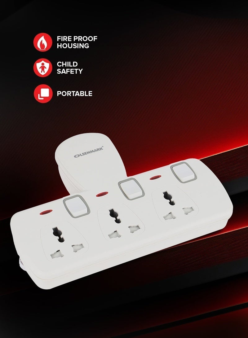 Olsenmark متعدد التوصيل محول تمديد الطاقة 3 طريقة العالمي الجدار 3 دبوس المقبس للمنزل والمكتب والمطبخ - Image 2