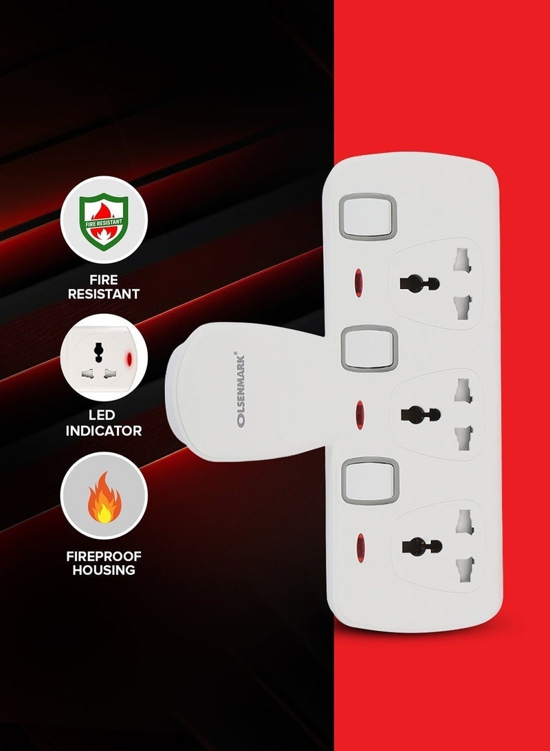 Olsenmark متعدد التوصيل محول تمديد الطاقة 3 طريقة العالمي الجدار 3 دبوس المقبس للمنزل والمكتب والمطبخ - Image 4