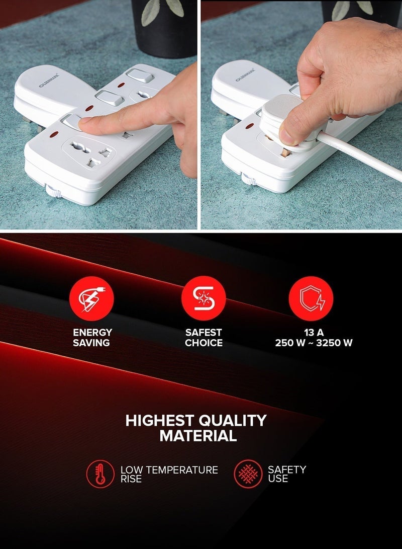 Olsenmark متعدد التوصيل محول تمديد الطاقة 3 طريقة العالمي الجدار 3 دبوس المقبس للمنزل والمكتب والمطبخ - Image 5