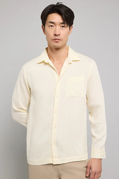 أر أند بي Crinkled Shirt with Classic Collar and Long Sleeves