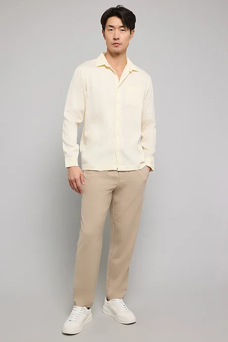 أر أند بي Crinkled Shirt with Classic Collar and Long Sleeves