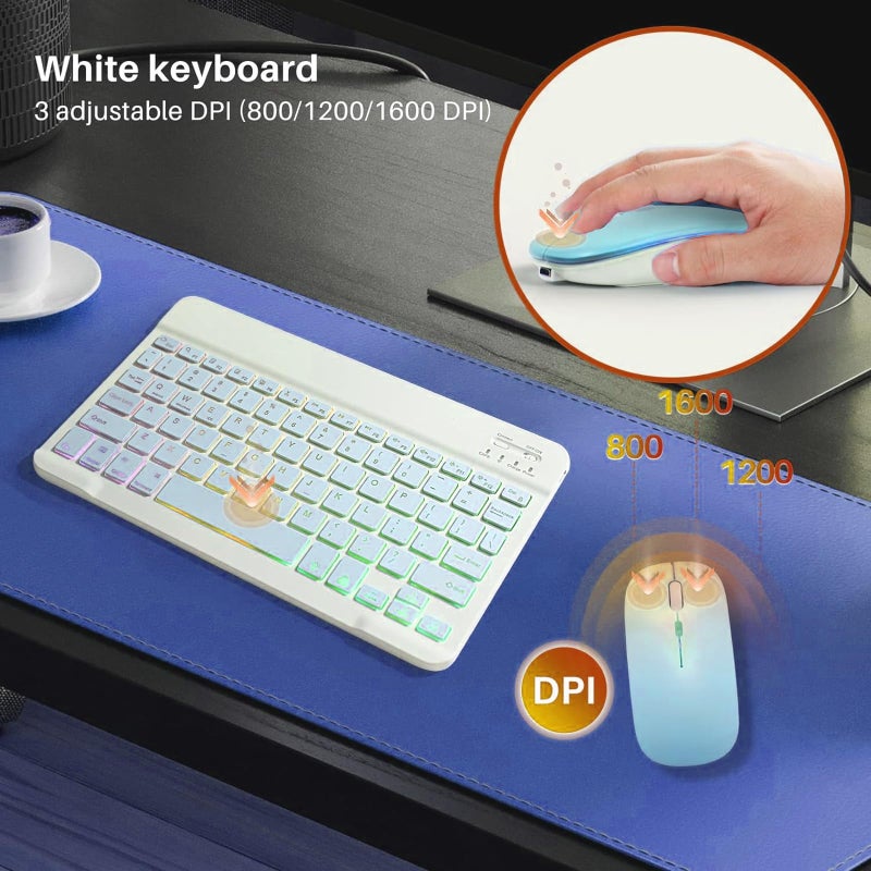 Guiheng Bluetooth Keyboard and Mouse Combo for iPad - Rechargeable Wireless Keyboard & Mouse with 7-Color Backlit Compatible with iPad 9th/8th Gen, iPad Pro/Air/Mini, iPhone14/13/12 Pro,(10 inch Blue) - Image 5