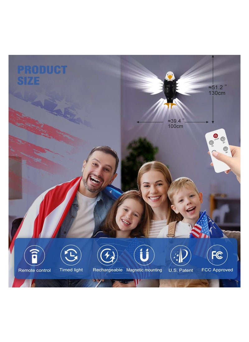 Eagle - Bald Eagle Wall Light, American Freedom Led Animal Wall Light, Eagle Bird Shadow Night Lamp, USB Charging, with Remote Controls, Wall Decoration Light for Bedrooms, Stairway, Hallway, Bar - Image 1