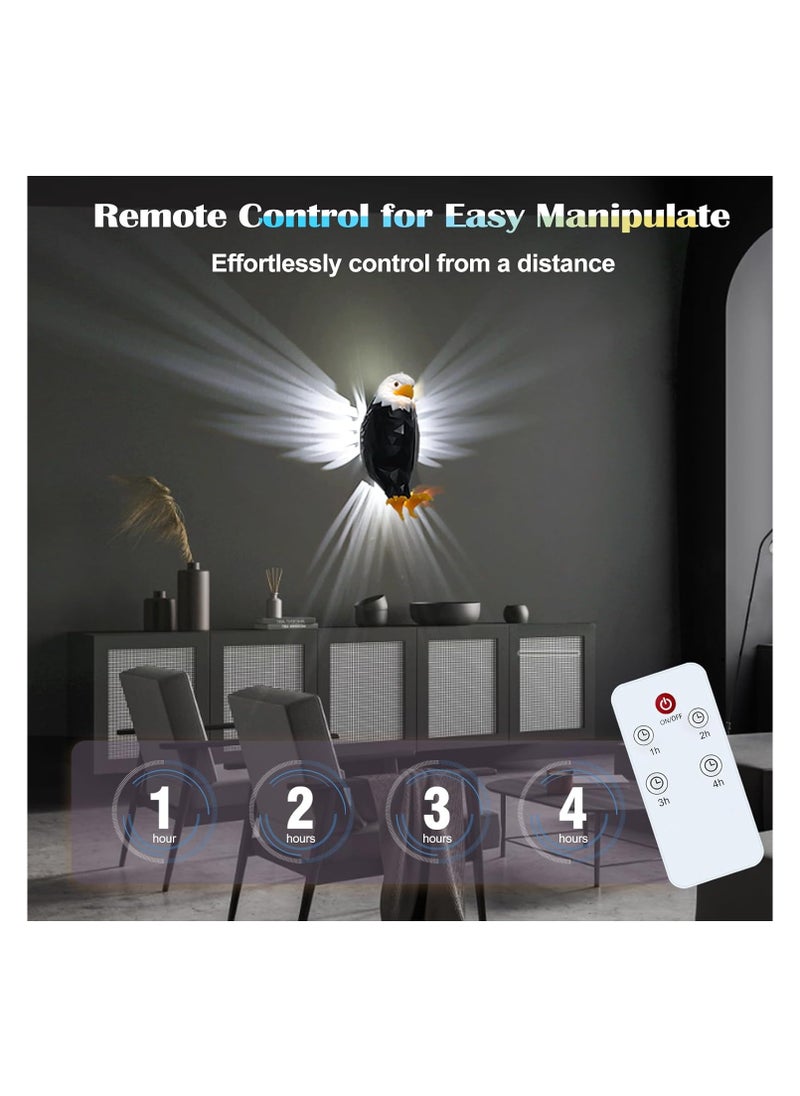 Eagle - Bald Eagle Wall Light, American Freedom Led Animal Wall Light, Eagle Bird Shadow Night Lamp, USB Charging, with Remote Controls, Wall Decoration Light for Bedrooms, Stairway, Hallway, Bar - Image 1