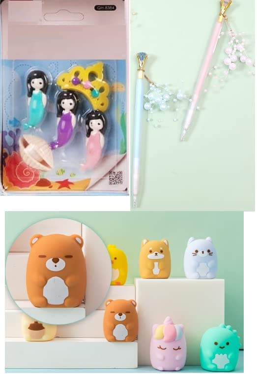 TEMSON TEMSON Stylish Stationary Kit - Mechnical Pencil - 1 Pc + Cartoon Theme Sharpener - 1 Pc + Ocean Princess Shaped Eraser Set For kids (Pack Of 3 ; Random Colour) - Image 1