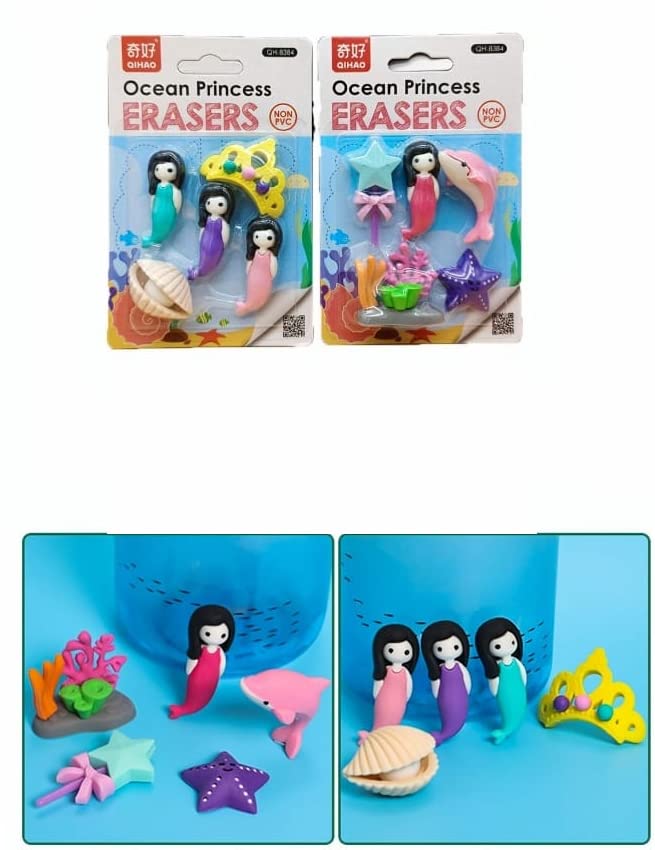 TEMSON TEMSON Stylish Stationary Kit - Mechnical Pencil - 1 Pc + Cartoon Theme Sharpener - 1 Pc + Ocean Princess Shaped Eraser Set For kids (Pack Of 3 ; Random Colour) - Image 2