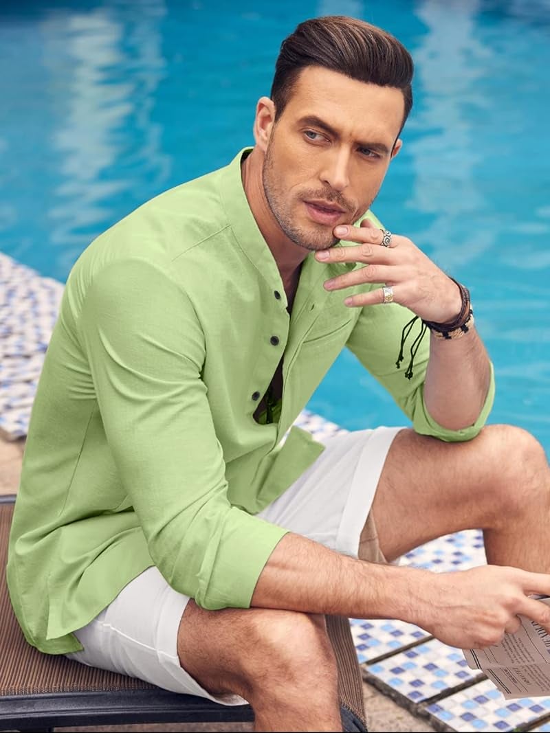 Bellstone Men's Solid Cotton Shirt | Casual | Plain | Full Sleeve | Summer-Regular Fit| Men Stylish Shirt | Everyday Formal Wear |Soft Breathable Fabric | Everyday Smart Casual Wear Light Green - Image 3
