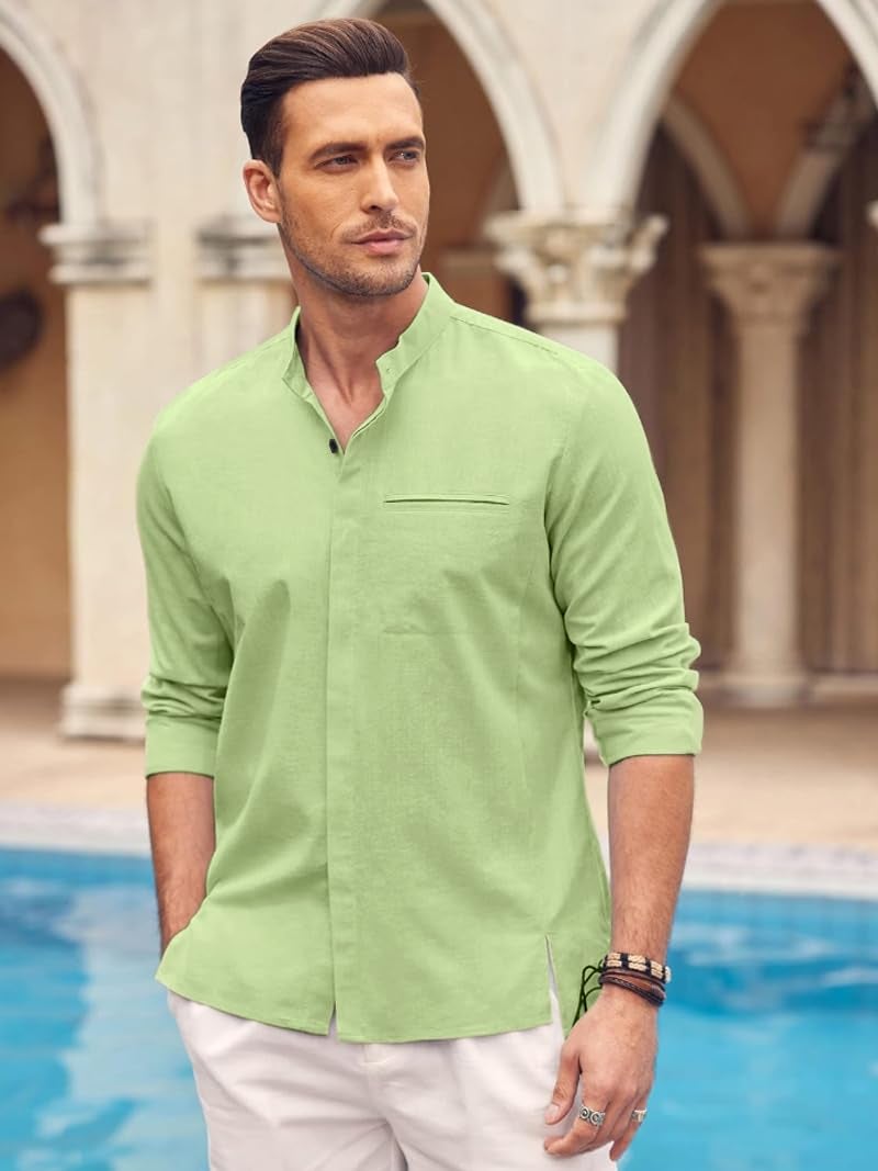 Bellstone Men's Solid Cotton Shirt | Casual | Plain | Full Sleeve | Summer-Regular Fit| Men Stylish Shirt | Everyday Formal Wear |Soft Breathable Fabric | Everyday Smart Casual Wear Light Green - Image 4