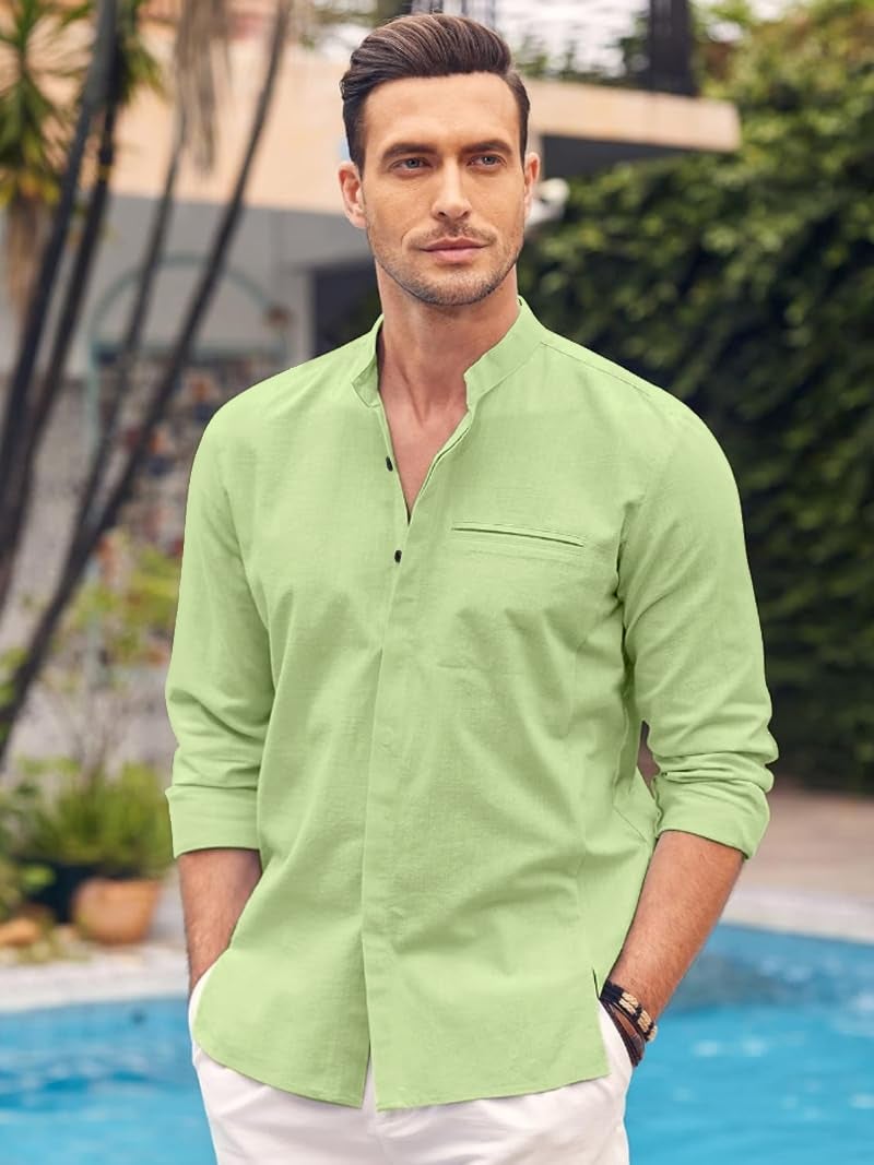 Bellstone Men's Solid Cotton Shirt | Casual | Plain | Full Sleeve | Summer-Regular Fit| Men Stylish Shirt | Everyday Formal Wear |Soft Breathable Fabric | Everyday Smart Casual Wear Light Green - Image 5