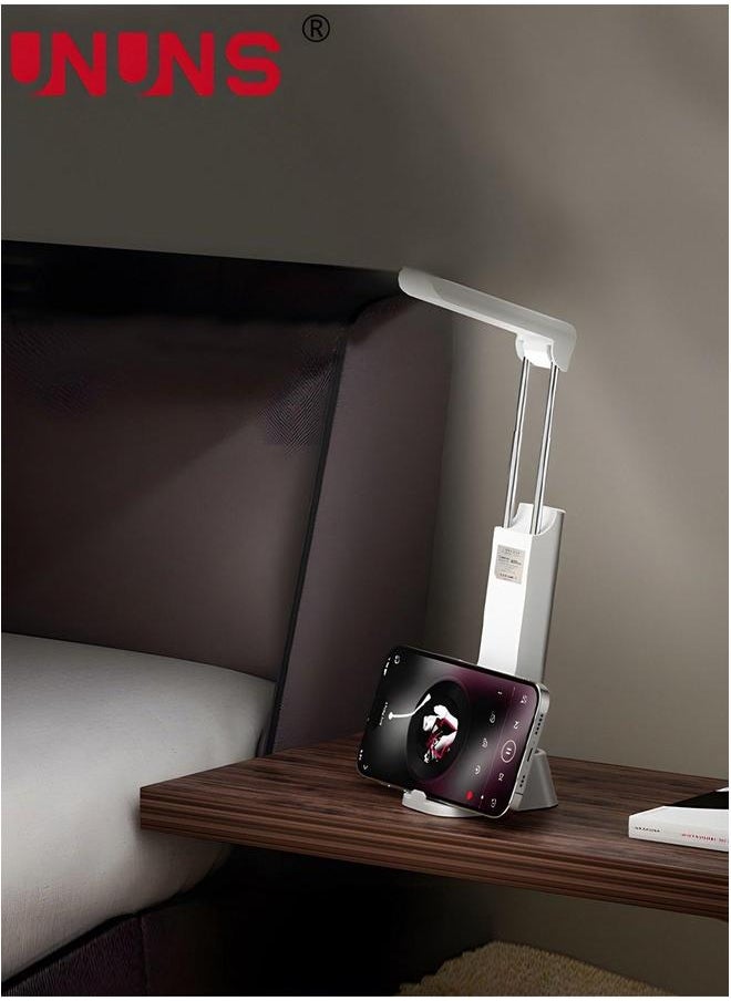 UNUNS LED Desk Table Lamp,2 In 1 Flashlight And Lamp With Phone Holder,USB Charging Port,3 Brightness,Adjustable Foldable Arms,Phone Charger,White  - Image 3
