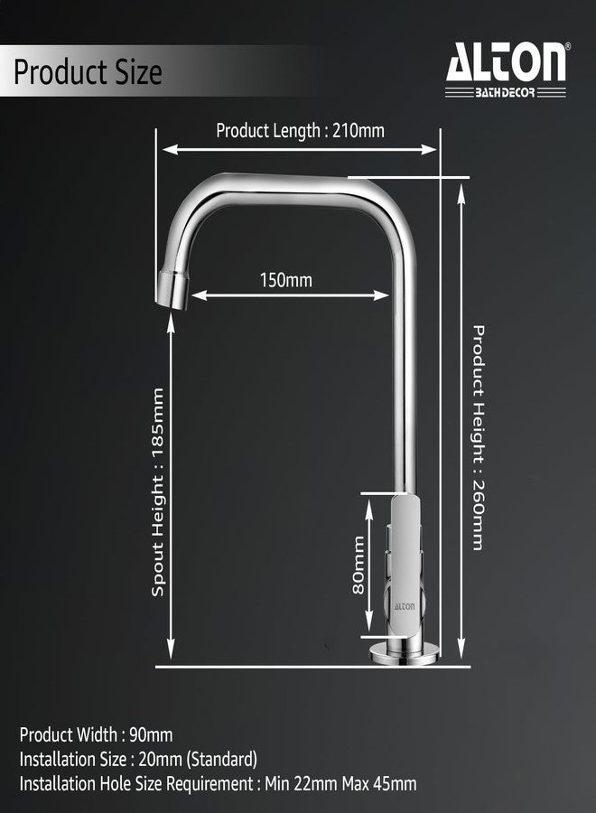 ALTON FAM3355-UM, Swan Neck with 360 Degree Swivel Spout | Kitchen Sink Tap | Kitchen Faucet | Tap for Kitchen Sink | Taps | Wash Basin Tap | Pillar Tap - Image 2
