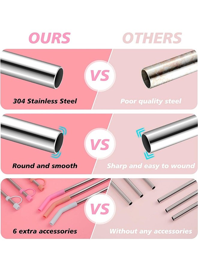 Beauenty 6 Straws with Cover for Stanley Tumbler, Reusable Stainless Steel Straws with Silicone Stoppers, Perfect for Stanley 40 oz Accessories (12 Inch 3 Straight and 3 Bent Straws Fit 40 oz)  - Image 3
