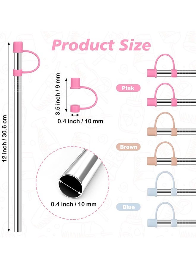 Beauenty 6 Straws with Cover for Stanley Tumbler, Reusable Stainless Steel Straws with Silicone Stoppers, Perfect for Stanley 40 oz Accessories (12 Inch 3 Straight and 3 Bent Straws Fit 40 oz)  - Image 2
