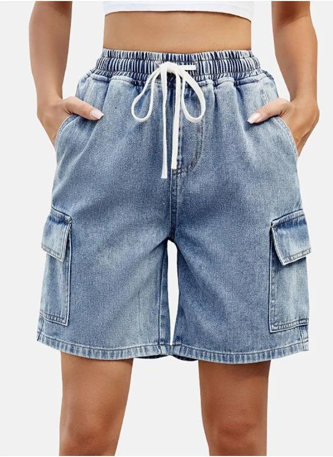 يونيكي Blue Solid Denim Shorts