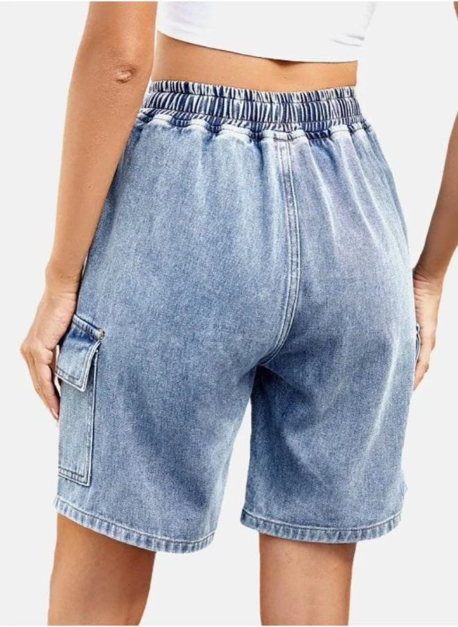 يونيكي Blue Solid Denim Shorts