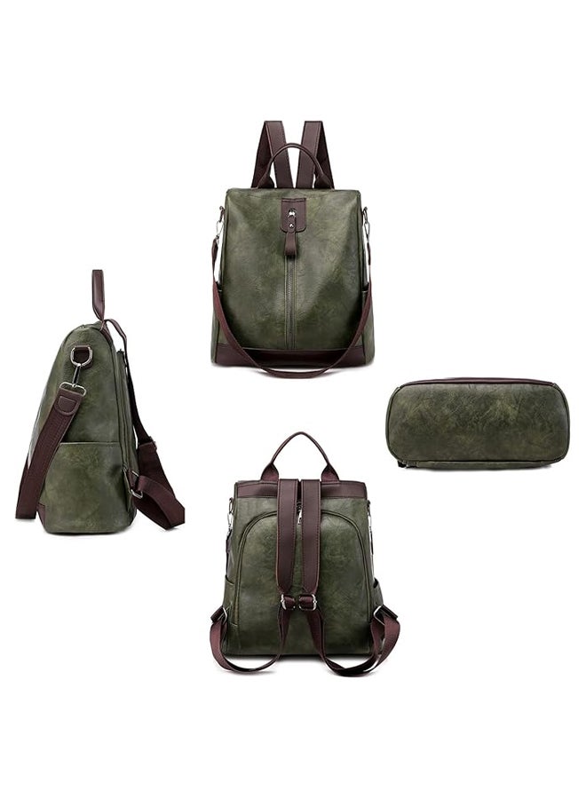 SHABILI Women PU Backpack Back Bag College Shoulder Tourist School Bag, Ladies Large-Capacity Multi-Pocket Wear-Resistant Anti-Theft Daypack, Teen Youth Casual Party Travel Work Rucksack Carryall (Green) - Image 5