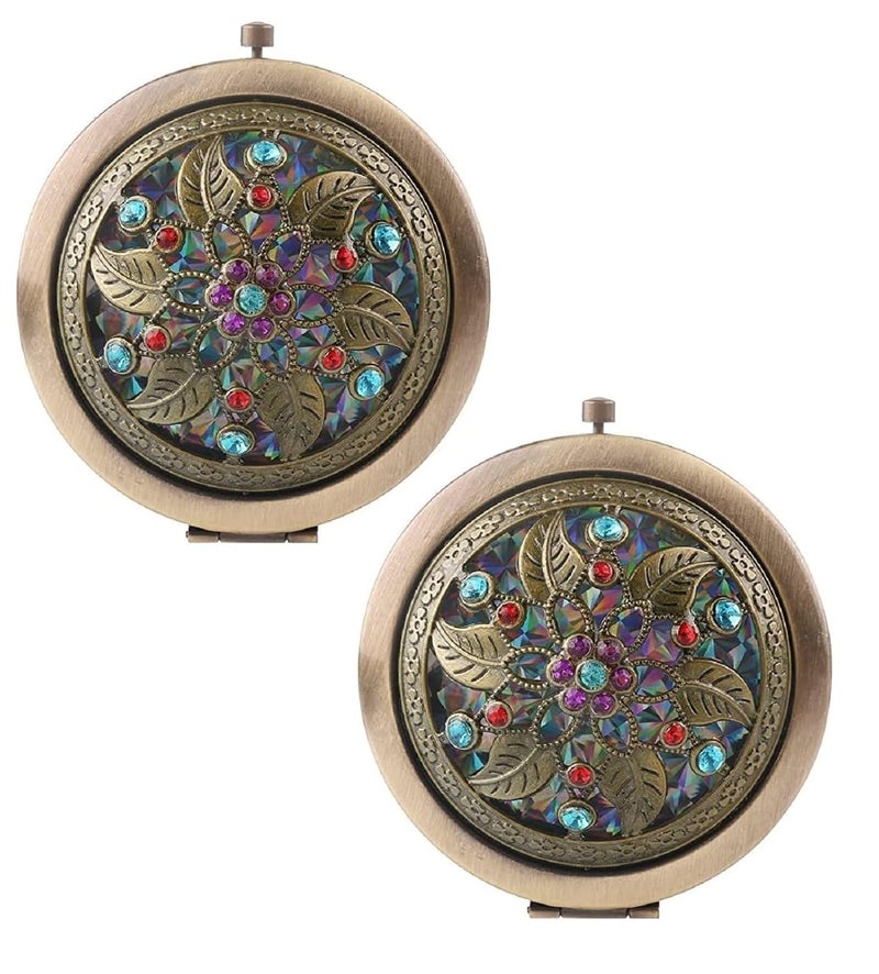 Sugalsu Vintage Foldable Mirror Metal Vanity Mirror Travel Mirror Makeup Mirror Pocket Mirror Double Sided Compact Cosmetic MirrorPack of 2 - Image 1