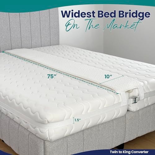 EPHEDORA 10" Extra Wide Bed Bridge Twin to King Converter Kit - Split King Gap Filler for Adjustable Bed - Mattress Connector & Gap Filler for Bed - Heavy Duty Metal Buckle Strap - 25D Memory Foam - Image 4