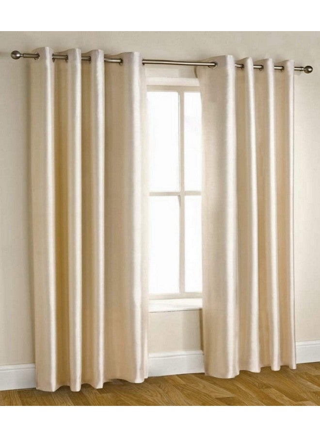 Homefab India Pack of 2 Royal Silky Cream Window Curtains with Stainless Steel Eyelets - 6 feet Curtain - Image 1