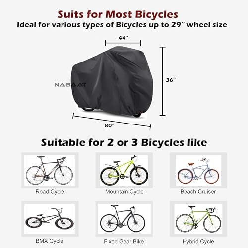 NABAAT Nylon Universal Bicycle Cover For 2 Or 3 Cycles Waterproof Outdoor Rain/ Sun/ Snow/ Corrosion Protection(Black) - Image 2