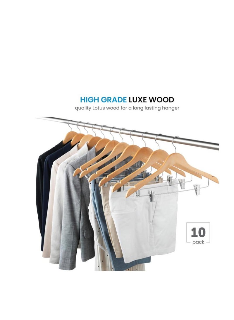 Wooden Hangers with Clips 10 Pack Premium Wooden Coat Hangers for Closet Durable Natural Wooden Pants Hangers with Clips Heavy Duty Hangers for Pants,Suits,Skirts,Jeans,Shirts,Shorts - Image 5