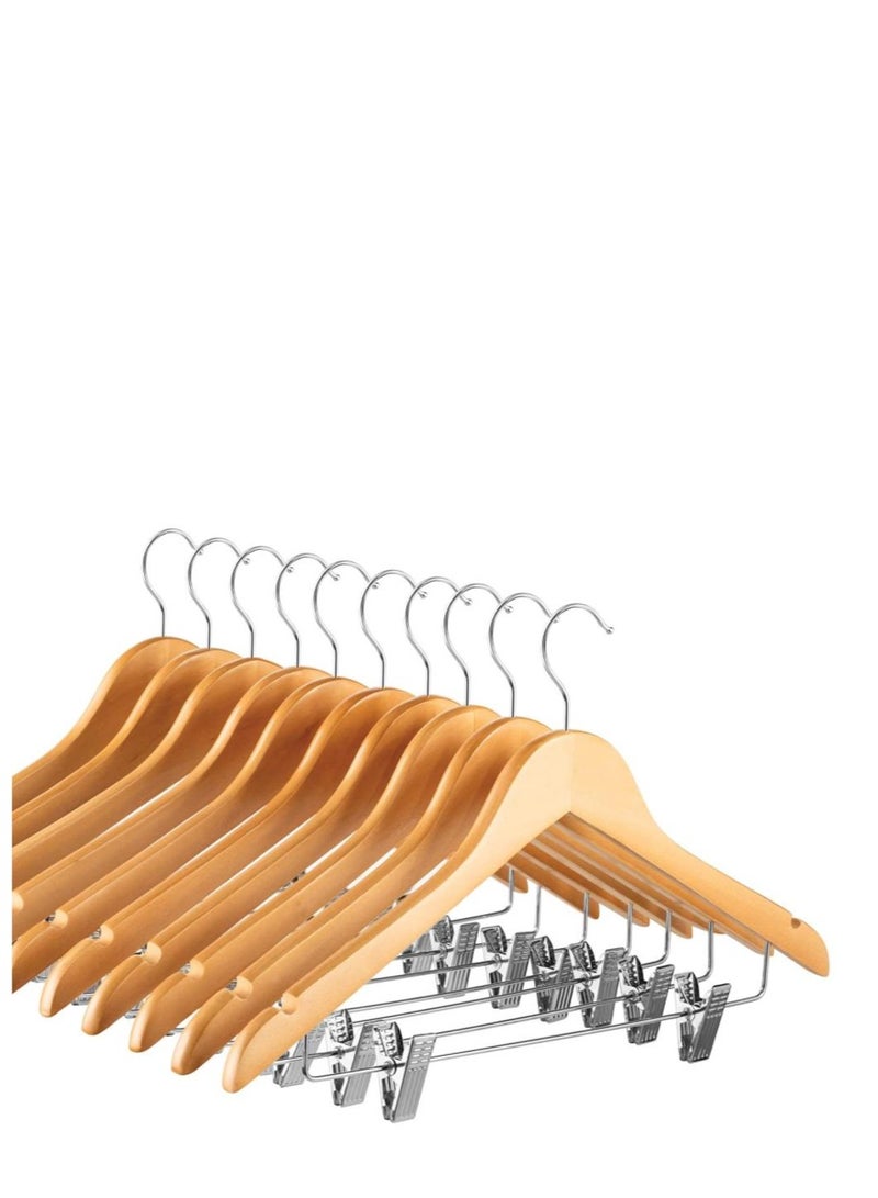 Wooden Hangers with Clips 10 Pack Premium Wooden Coat Hangers for Closet Durable Natural Wooden Pants Hangers with Clips Heavy Duty Hangers for Pants,Suits,Skirts,Jeans,Shirts,Shorts - Image 1