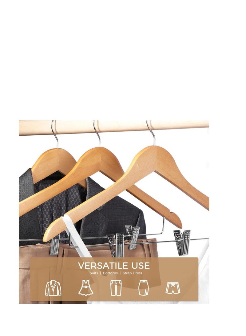 Wooden Hangers with Clips 10 Pack Premium Wooden Coat Hangers for Closet Durable Natural Wooden Pants Hangers with Clips Heavy Duty Hangers for Pants,Suits,Skirts,Jeans,Shirts,Shorts - Image 3