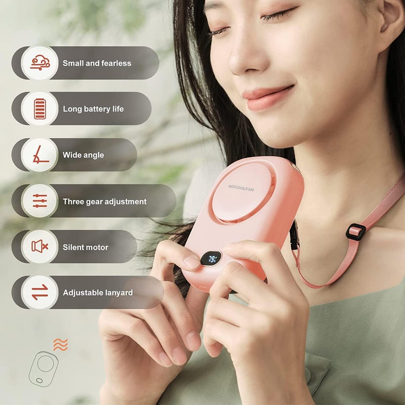 AOCOOLFAN Portable Neck Fan, Handheld Mini Fan Small Personal Fan, Hand Held Fan USB Rechargeable Eyelash Fan for Kids Girls Boys Woman Man Home Outdoor Travel (Pink) - Image 2