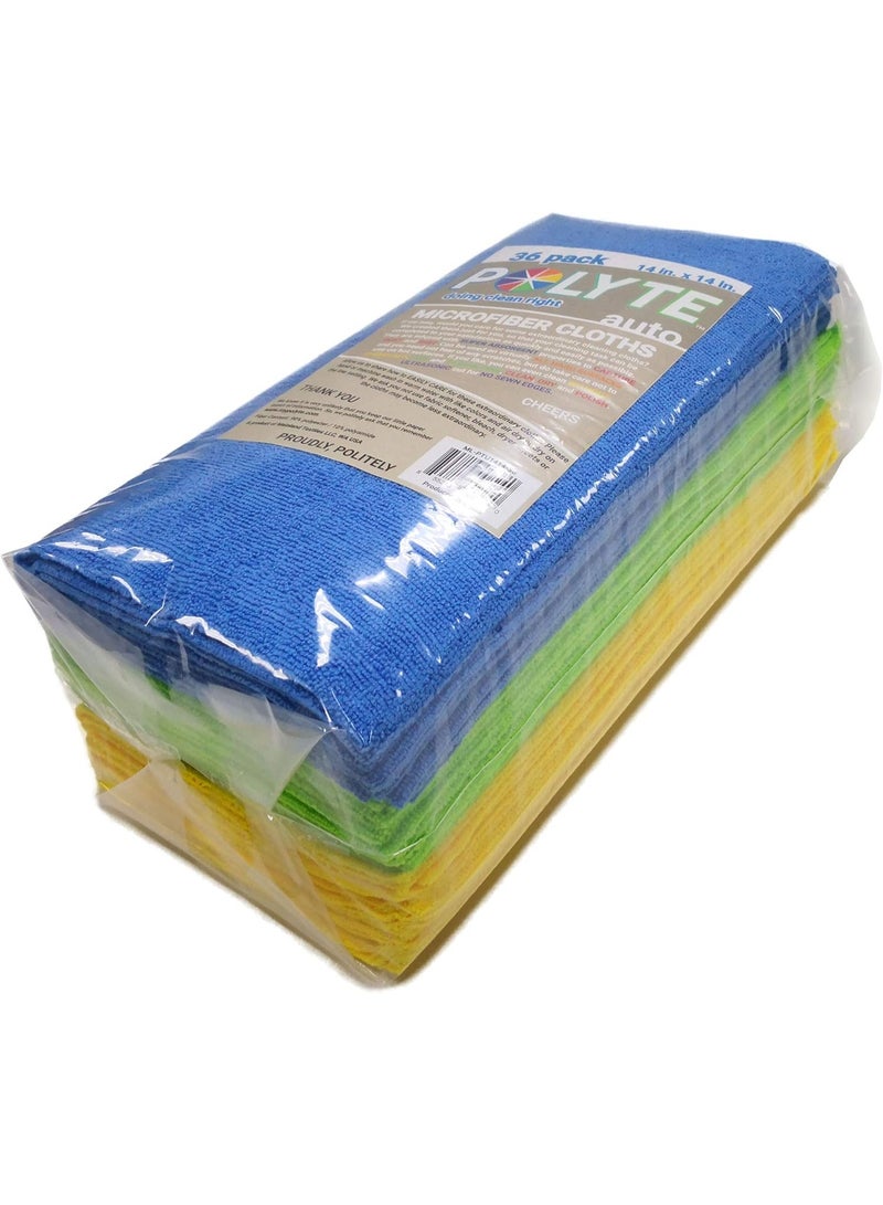 Polyte POLYTE Microfiber Cleaning Cloth Ultrasonic Cut Edgeless, 14 x 14 in (36 Pack, Blue,Green,Yellow) - Image 2