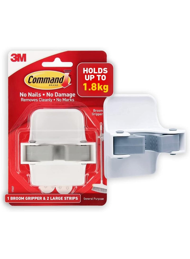 Command Broom Gripper White Holds 1.8 Kg 1 Hook & 2 Adhesive Strips - Image 1